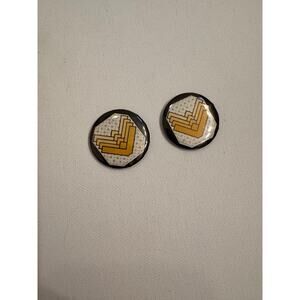 Set of 2 Vintage 1" Buttons Black/Yellow Abstract Pins
